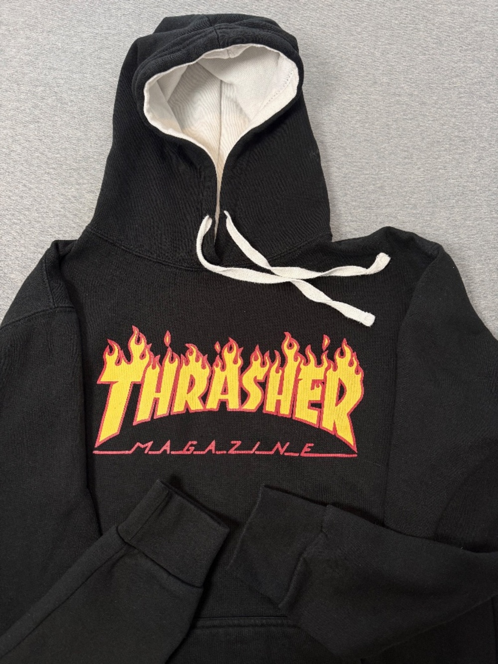 Y2K Trasher Magazine men long sleeve Hoodie Black with the classic flame logo XL